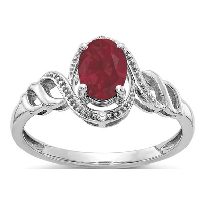 10K White Gold Ruby & Diamond Oval Ring