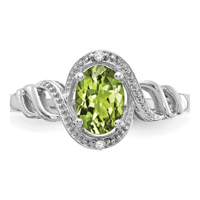10K White Gold Peridot & Diamond Oval August Ring – view 6