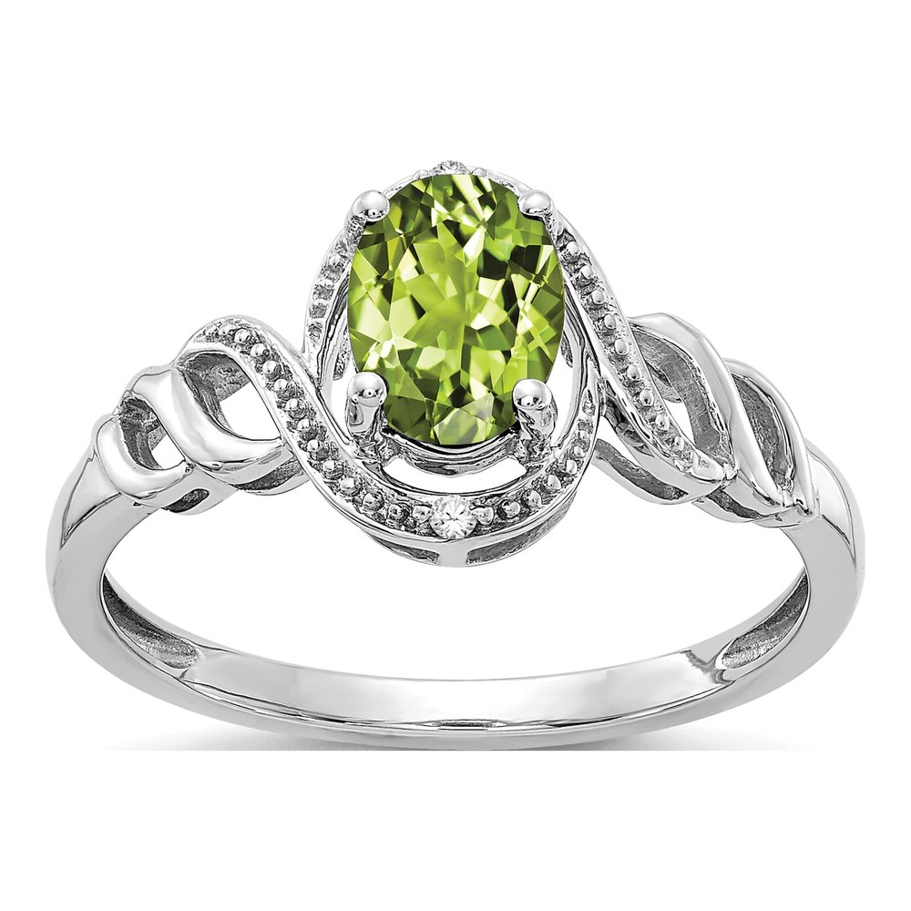 10K White Gold Peridot & Diamond Oval August Ring