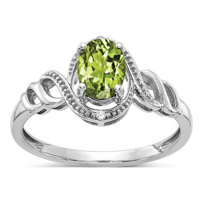10K White Gold Peridot & Diamond Oval August Ring