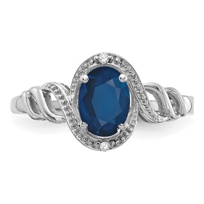 10K White Gold Sapphire & Diamond Oval September Ring – view 5
