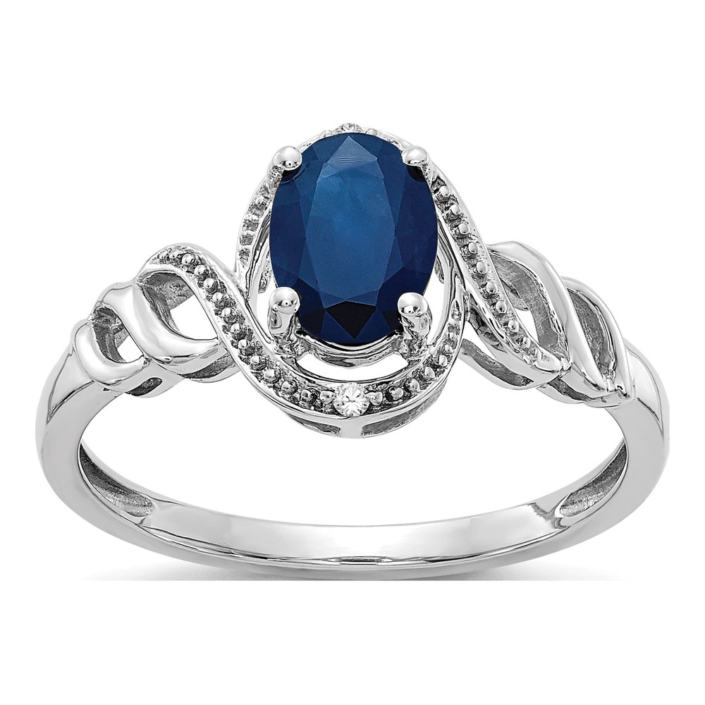 10K White Gold Sapphire & Diamond Oval September Ring