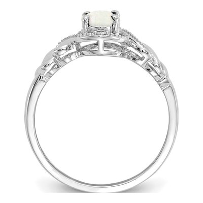 10K White Gold Opal & Diamond Oval October Ring – view 3