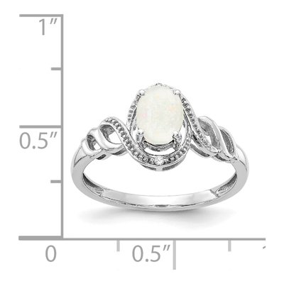10K White Gold Opal & Diamond Oval October Ring – view 4