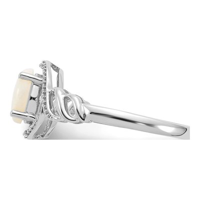 10K White Gold Opal & Diamond Oval October Ring – view 5