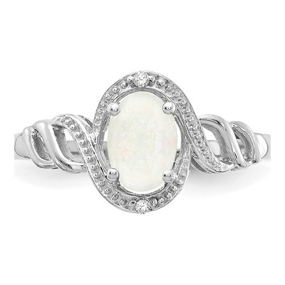 10K White Gold Opal & Diamond Oval October Ring – view 6