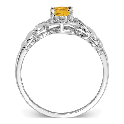 10K White Gold Citrine & Diamond Oval November Ring – view 3