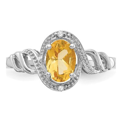 10K White Gold Citrine & Diamond Oval November Ring – view 6