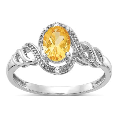 10K White Gold Citrine & Diamond Oval November Ring