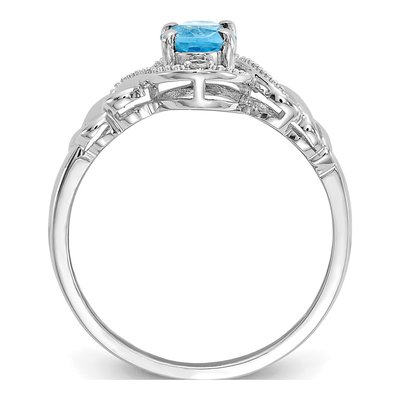 10K White Gold Swiss Blue Topaz & Diamond Oval December Ring – view 3