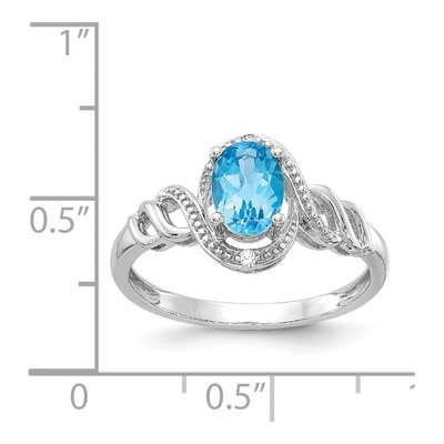 10K White Gold Swiss Blue Topaz & Diamond Oval December Ring – view 4