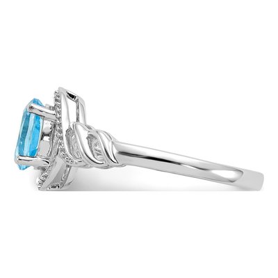 10K White Gold Swiss Blue Topaz & Diamond Oval December Ring – view 5