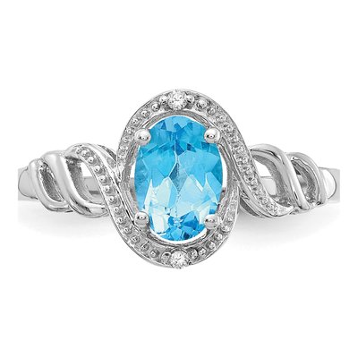10K White Gold Swiss Blue Topaz & Diamond Oval December Ring – view 6