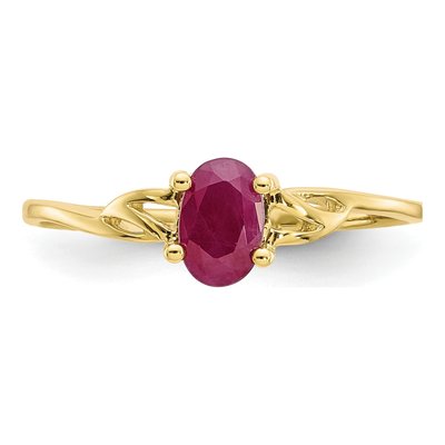 10K Yellow Gold Ruby Oval Ring – view 5