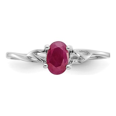 10K White Gold Ruby Oval Birthstone Ring – view 5