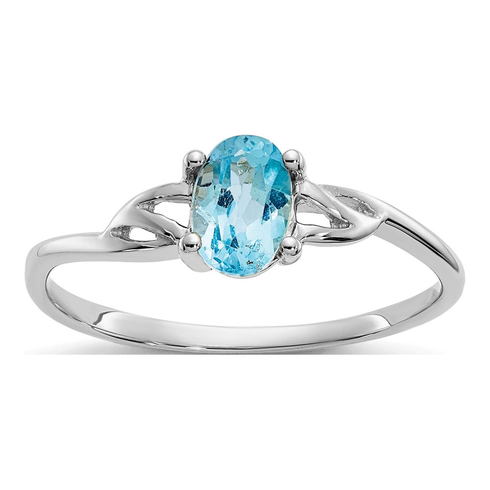 10K White Gold Swiss Blue Topaz Oval Birthstone Ring