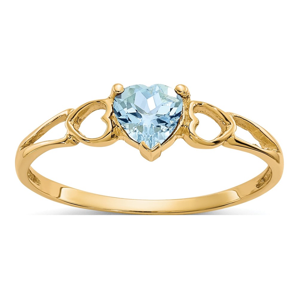 10K Yellow Gold Aquamarine Heart Birthstone Ring