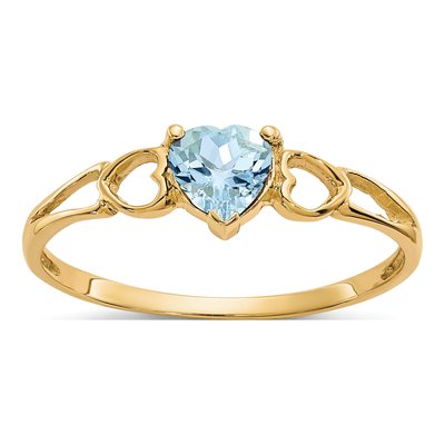 10K Yellow Gold Aquamarine Heart Birthstone Ring
