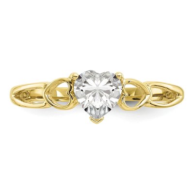 10K Yellow Gold White Topaz Heart April Birthstone Ring – view 5