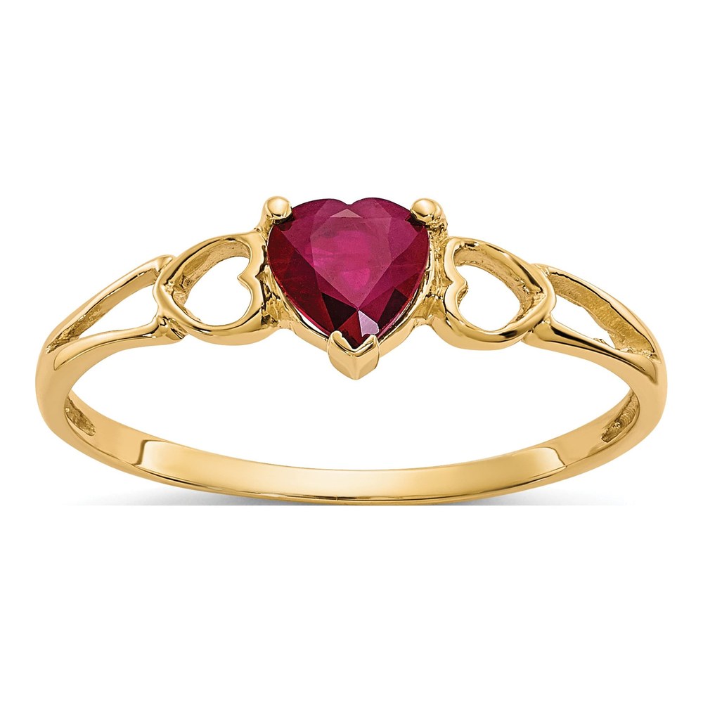 10K Yellow Gold Ruby Heart Birthstone Ring