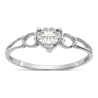 10K White Gold White Topaz Heart Birthstone Ring