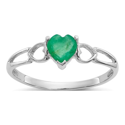 10K White Gold Emerald Heart Birthstone Ring