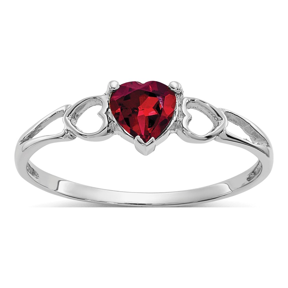 10K White Gold Heart Rhodolite Garnet Ring