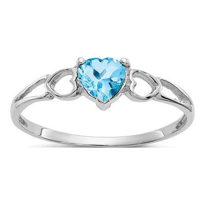 10K White Gold Swiss Blue Topaz Heart Birthstone Ring