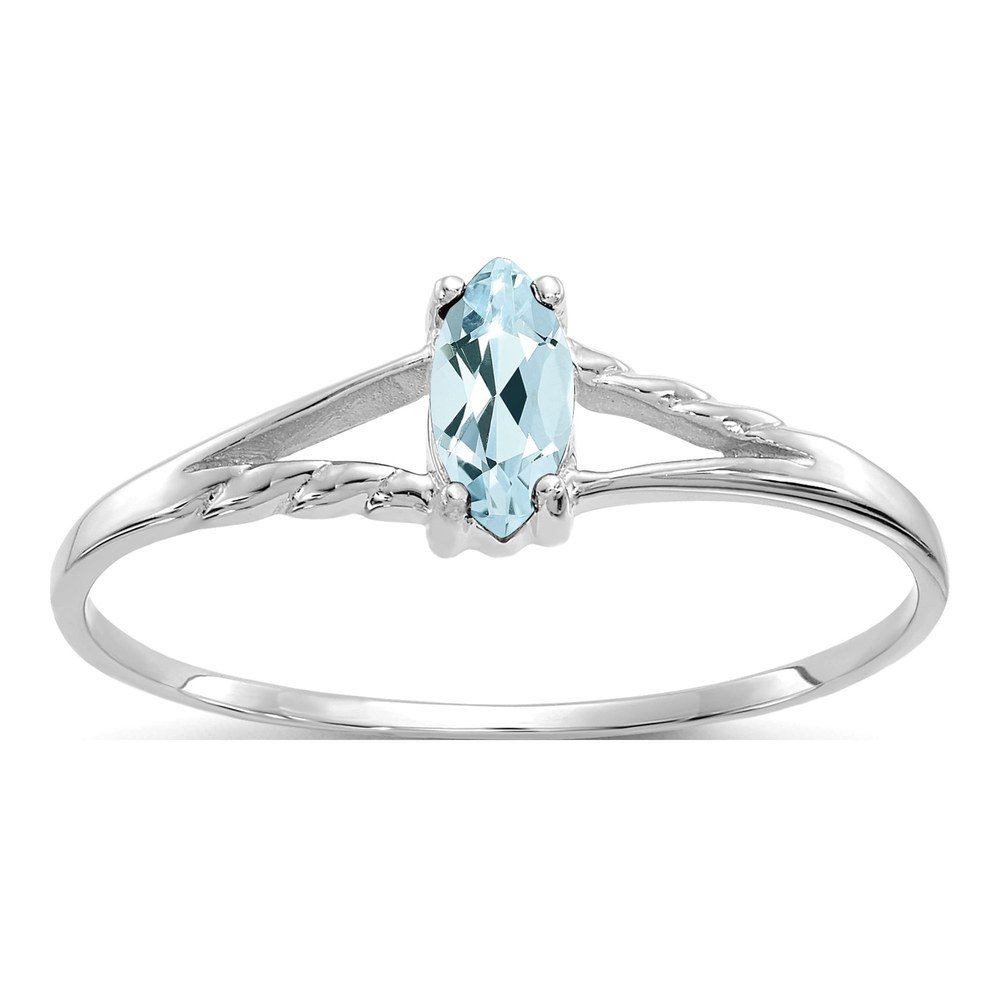10K White Gold Genuine Aquamarine Marquise Ring