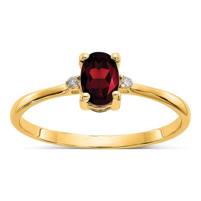 10K Yellow Gold Garnet & Diamond Oval January Birthstone Ring