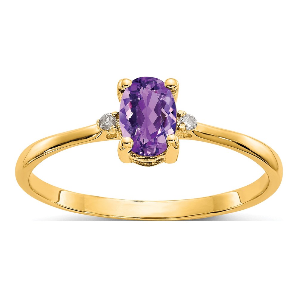 10K Yellow Gold Amethyst & Diamond Birthstone Ring