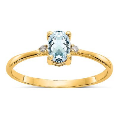 10K Yellow Gold Aquamarine & Diamond Oval March Birthstone Ring