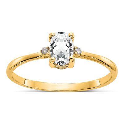 10K Yellow Gold White Topaz & Diamond Birthstone Ring