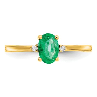 10K Yellow Gold Emerald & Diamond Oval May Birthstone Ring – view 5