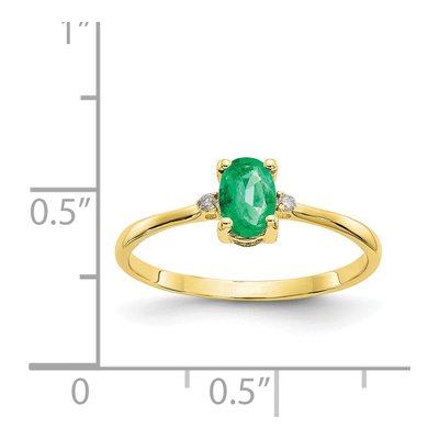 10K Yellow Gold Emerald & Diamond Oval May Birthstone Ring – view 6