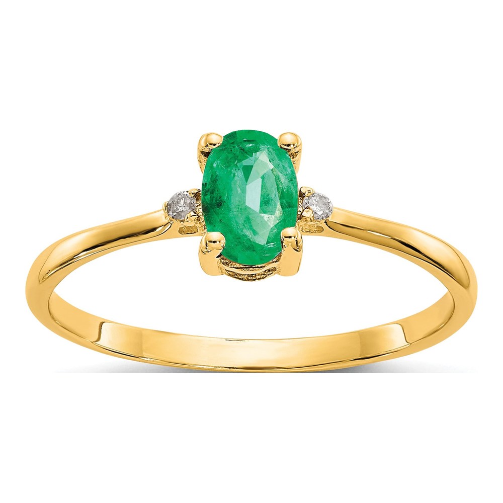 10K Yellow Gold Emerald & Diamond Oval May Birthstone Ring
