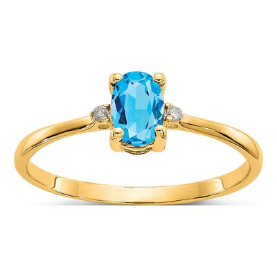 10K Yellow Gold Swiss Blue Topaz & Diamond Birthstone Ring