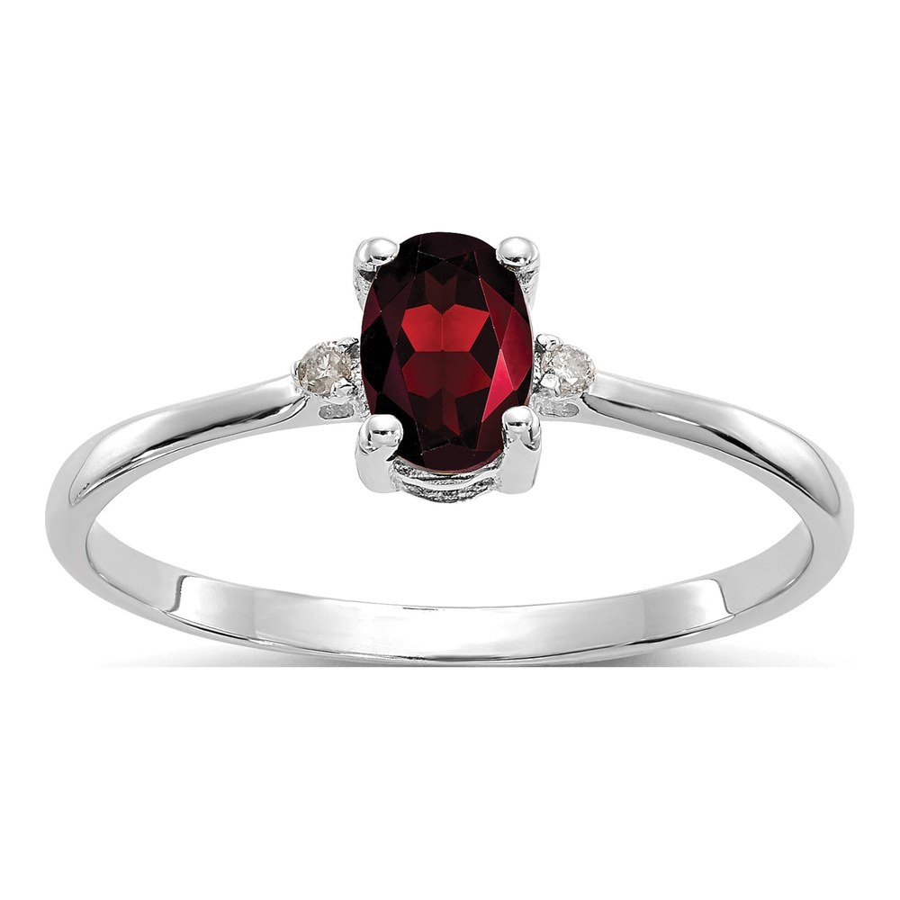 10K White Gold Garnet & Diamond Oval January Birthstone Ring