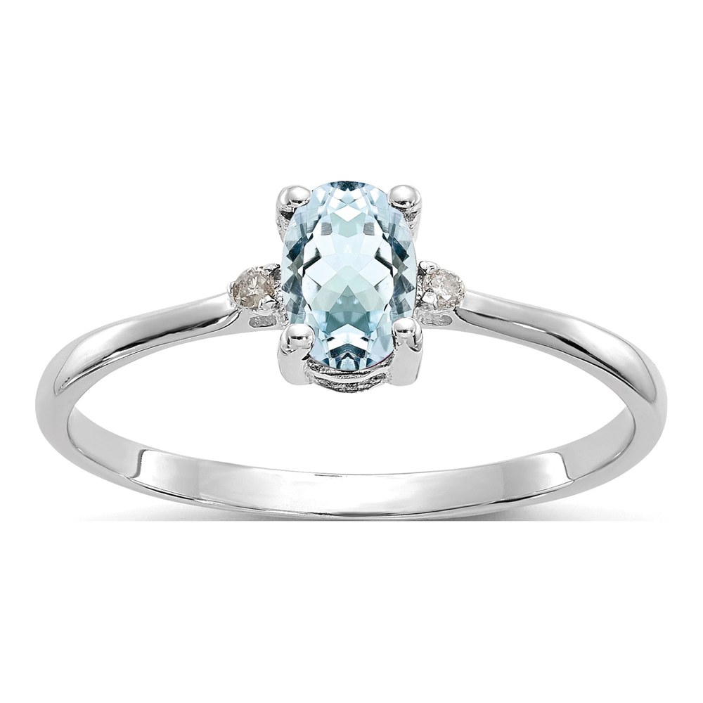 10K White Gold Aquamarine & Diamond Birthstone Ring