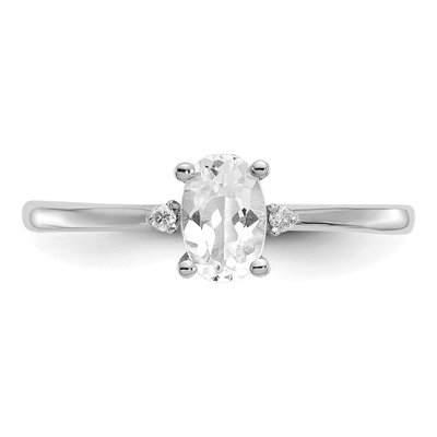 10K White Gold White Topaz & Diamond April Ring – view 5
