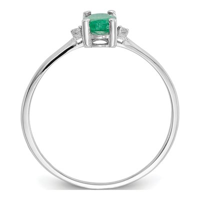 10K White Gold Emerald & Diamond Oval May Birthstone Ring – view 3