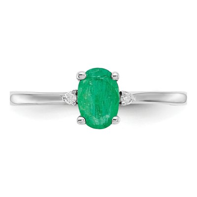 10K White Gold Emerald & Diamond Oval May Birthstone Ring – view 5