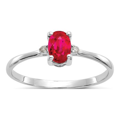 10K White Gold Ruby & Diamond Birthstone Ring