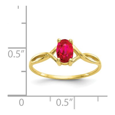 10K Yellow Gold Ruby Oval Ring – view 5