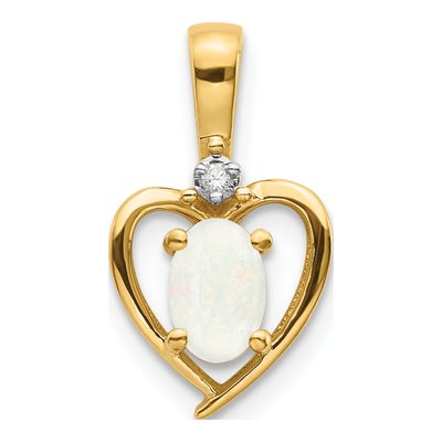 10K Yellow Gold Opal & Diamond Oval Heart Pendant