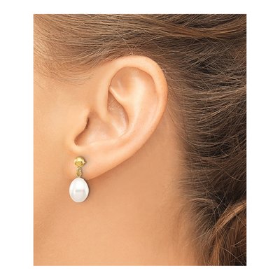 10K Yellow Gold Freshwater Pearl Dangle Earrings – view 3