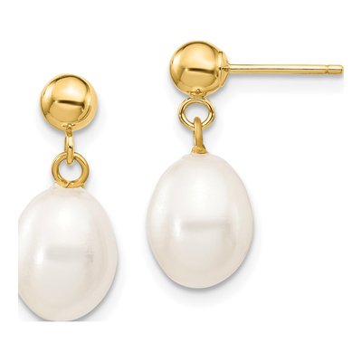 10K Yellow Gold Freshwater Cultured Pearl Dangle Earrings