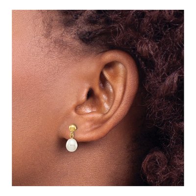10K Yellow Gold Freshwater Cultured Pearl Dangle Earrings – view 3