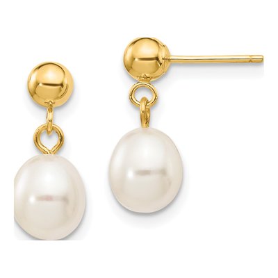 10K Yellow Gold Freshwater Cultured Pearl Dangle Earrings