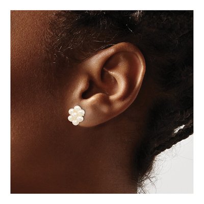 10K Yellow Gold Freshwater Cultured Pearl Flower Stud Earrings – view 3